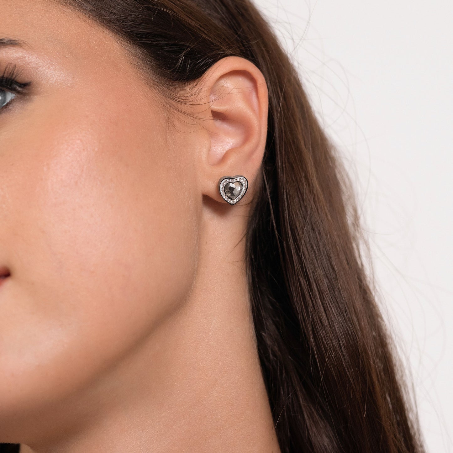 PENDIENTES DE ACERO PARA MUJER CORAZONES DE CRISTAL BLANCO