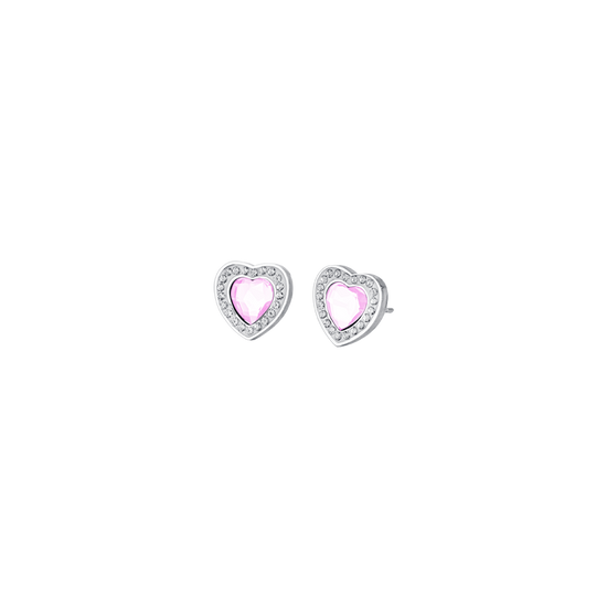 PENDIENTES DE ACERO PARA MUJER CORAZONES DE CRISTAL ROSA Y CRISTALES BLANCOS