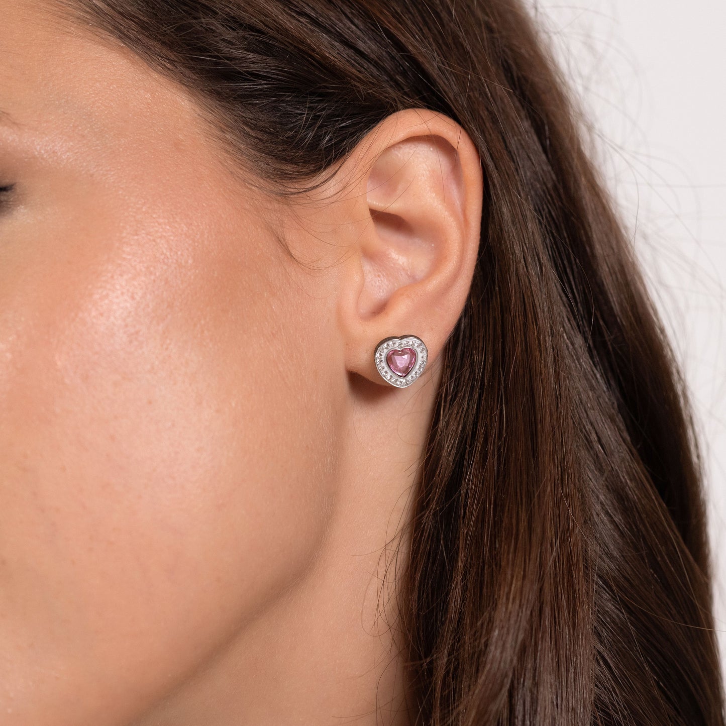 PENDIENTES DE ACERO PARA MUJER CORAZONES DE CRISTAL ROSA Y CRISTALES BLANCOS