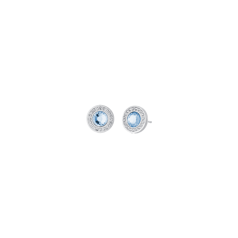 PENDIENTES DE ACERO PARA MUJER CON ELEMENTOS DE AGUAMARINA Y CRISTAL BLANCO