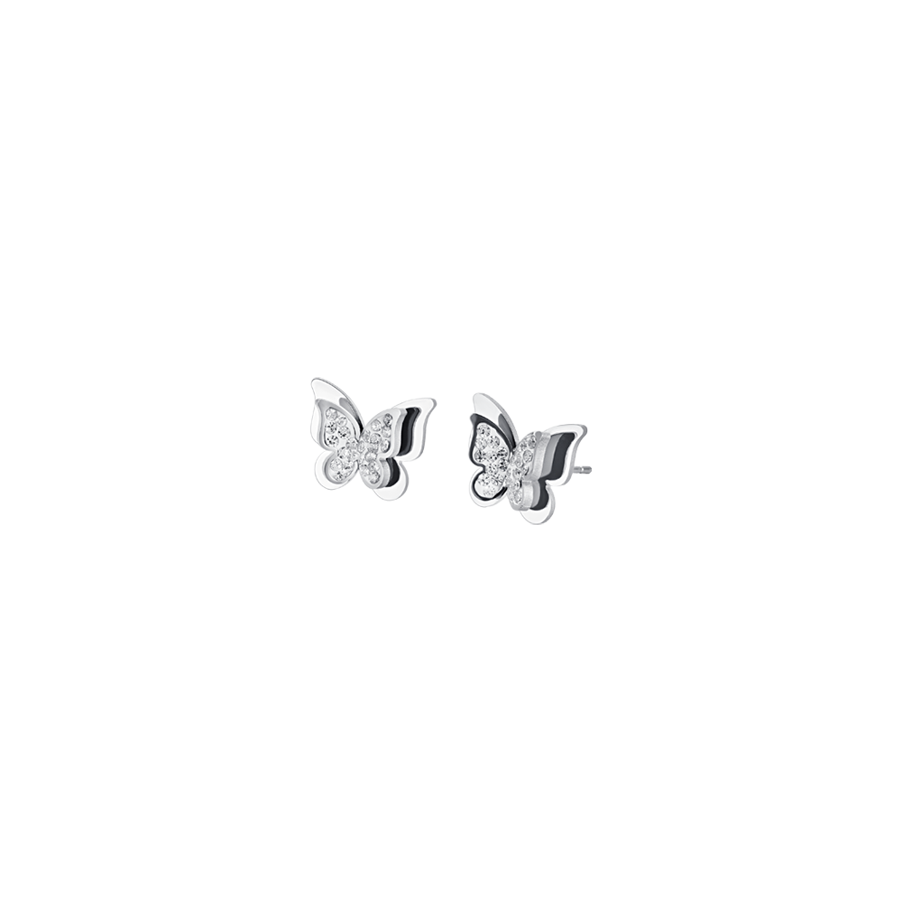 PENDIENTES DE MUJER MARIPOSA DE ACERO CON CRISTALES BLANCOS