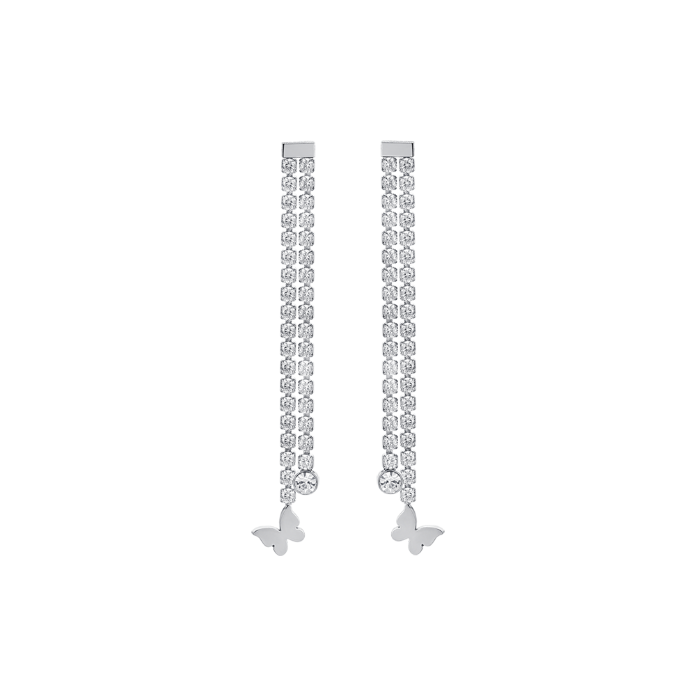 ORECCHINI DONNA IN ACCIAIO CON CRISTALLI BIANCHI E FARFALLE Luca Barra