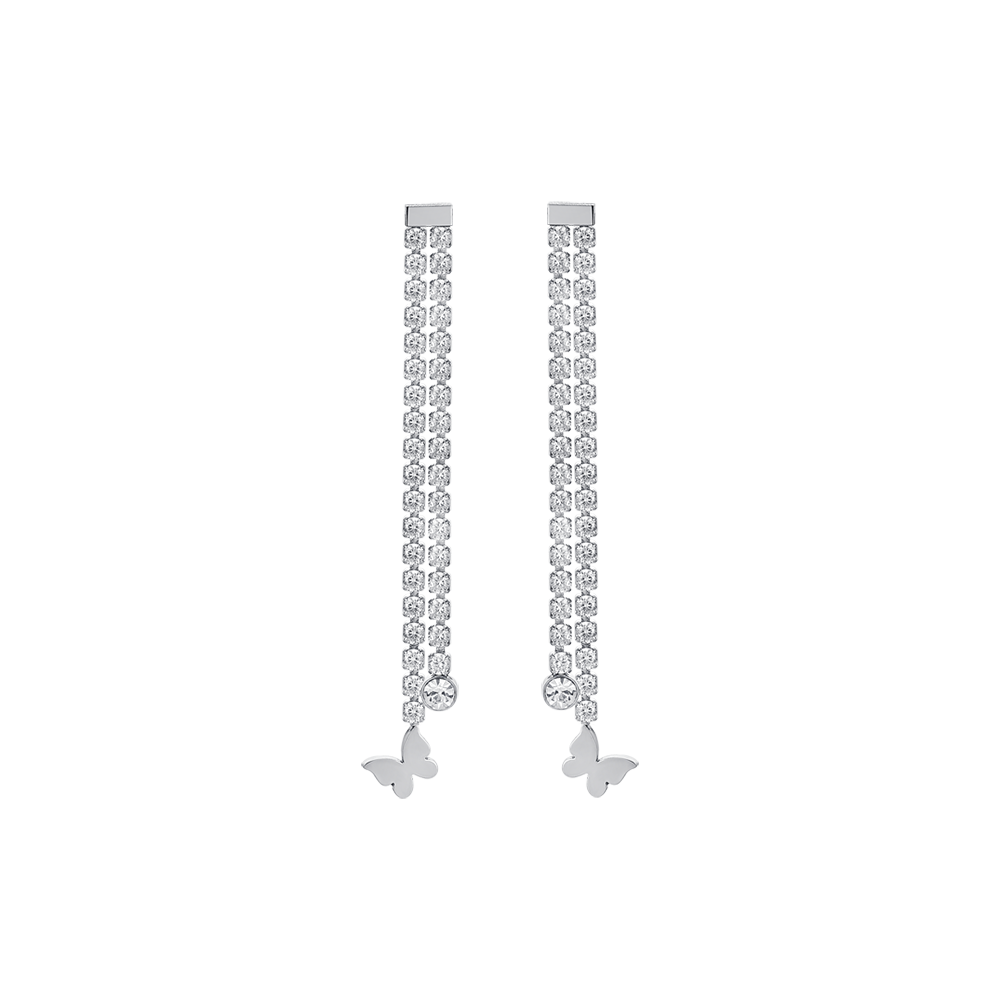 PENDIENTES DE ACERO PARA MUJER CON CRISTALES BLANCOS Y MARIPOSAS