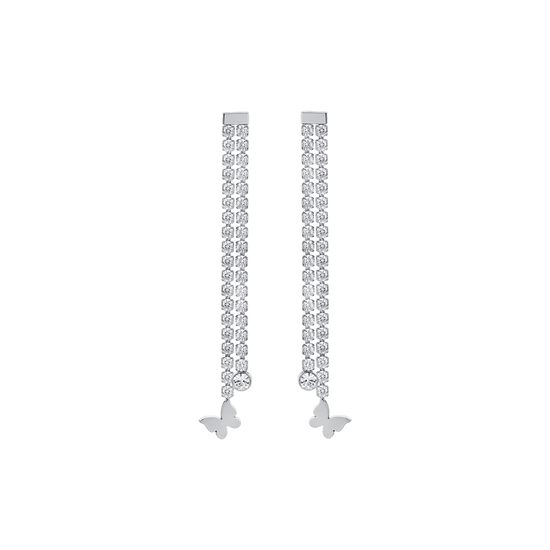 PENDIENTES DE ACERO PARA MUJER CON CRISTALES BLANCOS Y MARIPOSAS