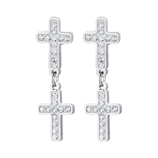 PENDIENTES CRUZ DE ACERO PARA MUJER CON CRISTALES BLANCOS