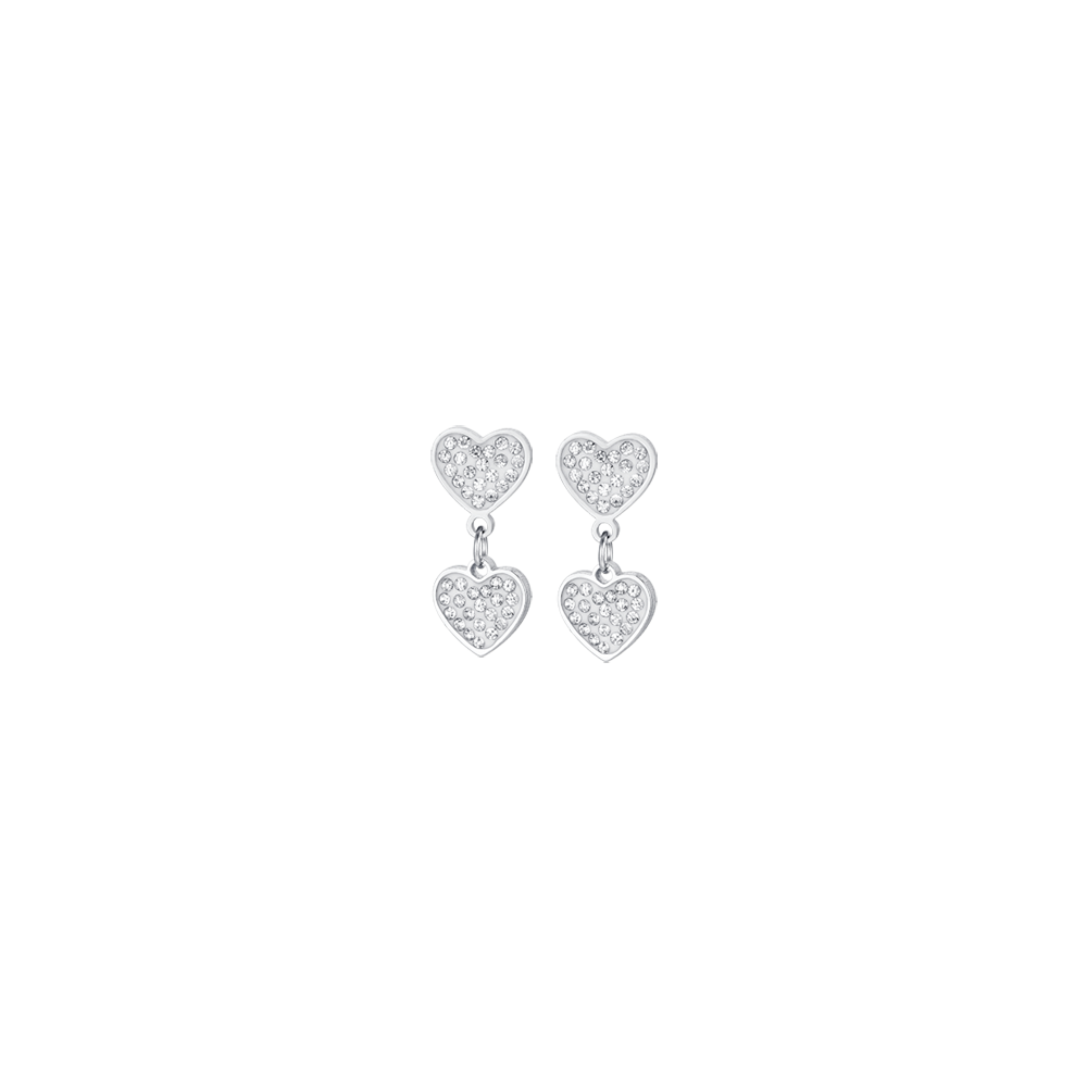 PENDIENTES DE MUJER CORAZÓN DE ACERO CON CRISTALES BLANCOS