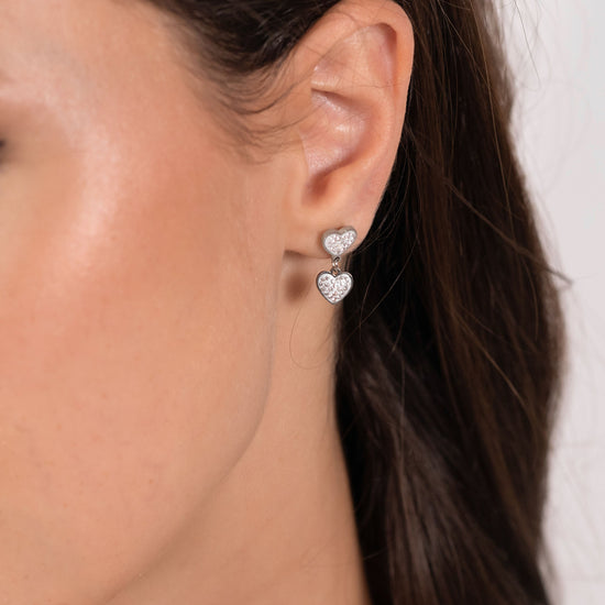 PENDIENTES DE MUJER CORAZÓN DE ACERO CON CRISTALES BLANCOS