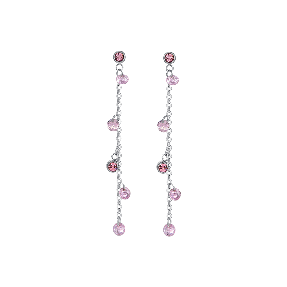 PENDIENTES DE ACERO PARA MUJER CON CRISTALES ROSAS
