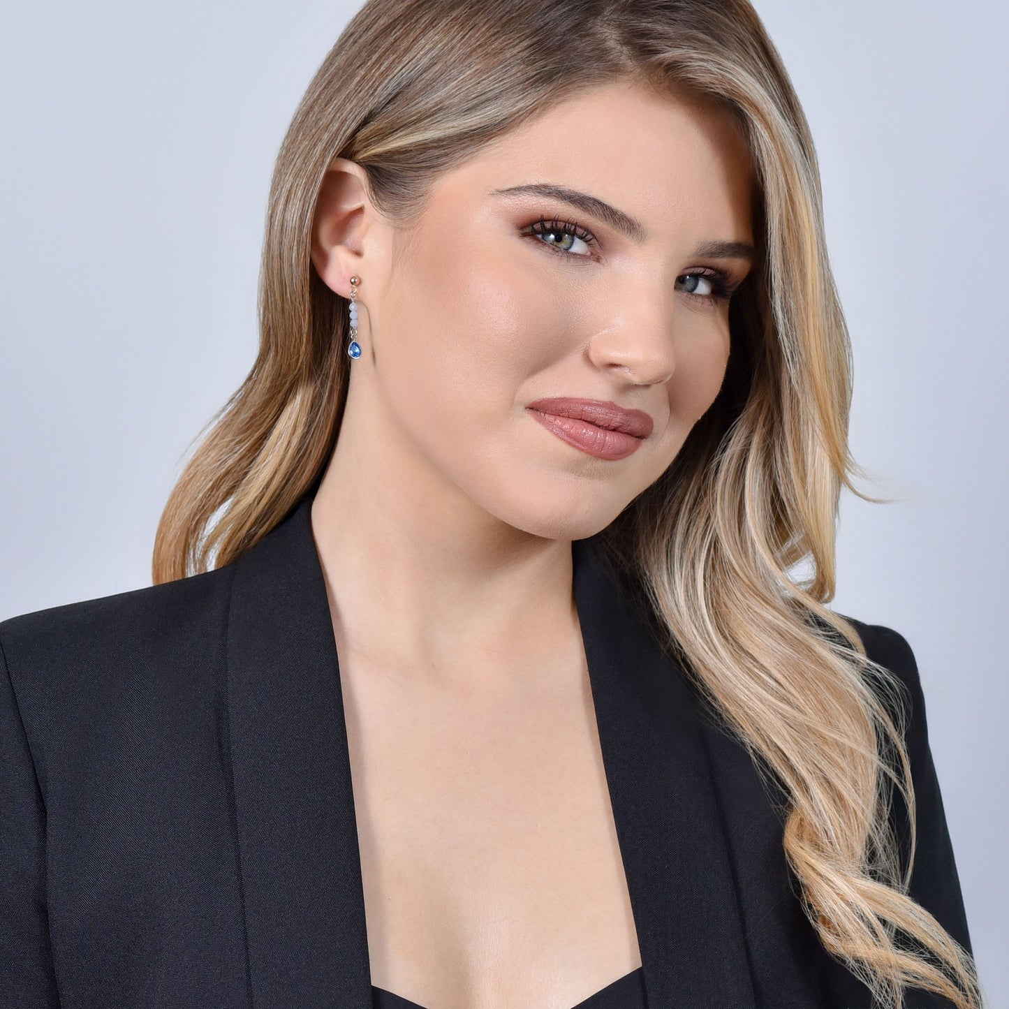 PENDIENTES DE ACERO ÁGATA AZUL PARA MUJER