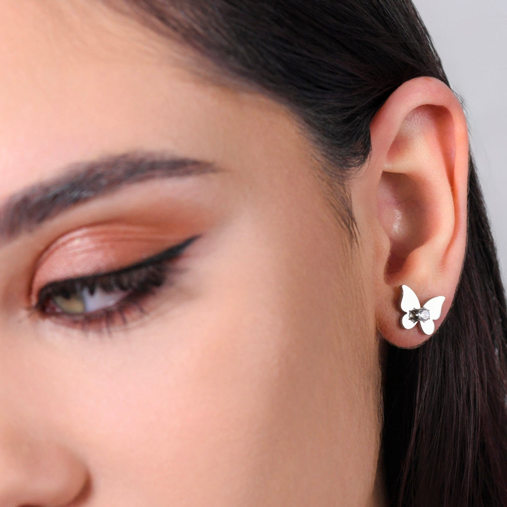 PENDIENTES DE MUJER MARIPOSA DE ACERO Y CIRCONITA
