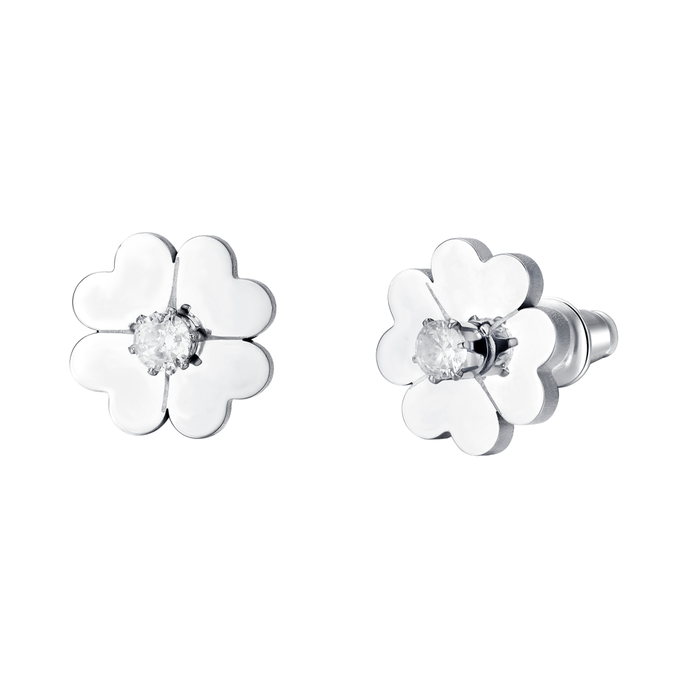 PENDIENTES DE MUJER DE ACERO TRÉBOL DE CUATRO HOJAS Y CIRCONITA