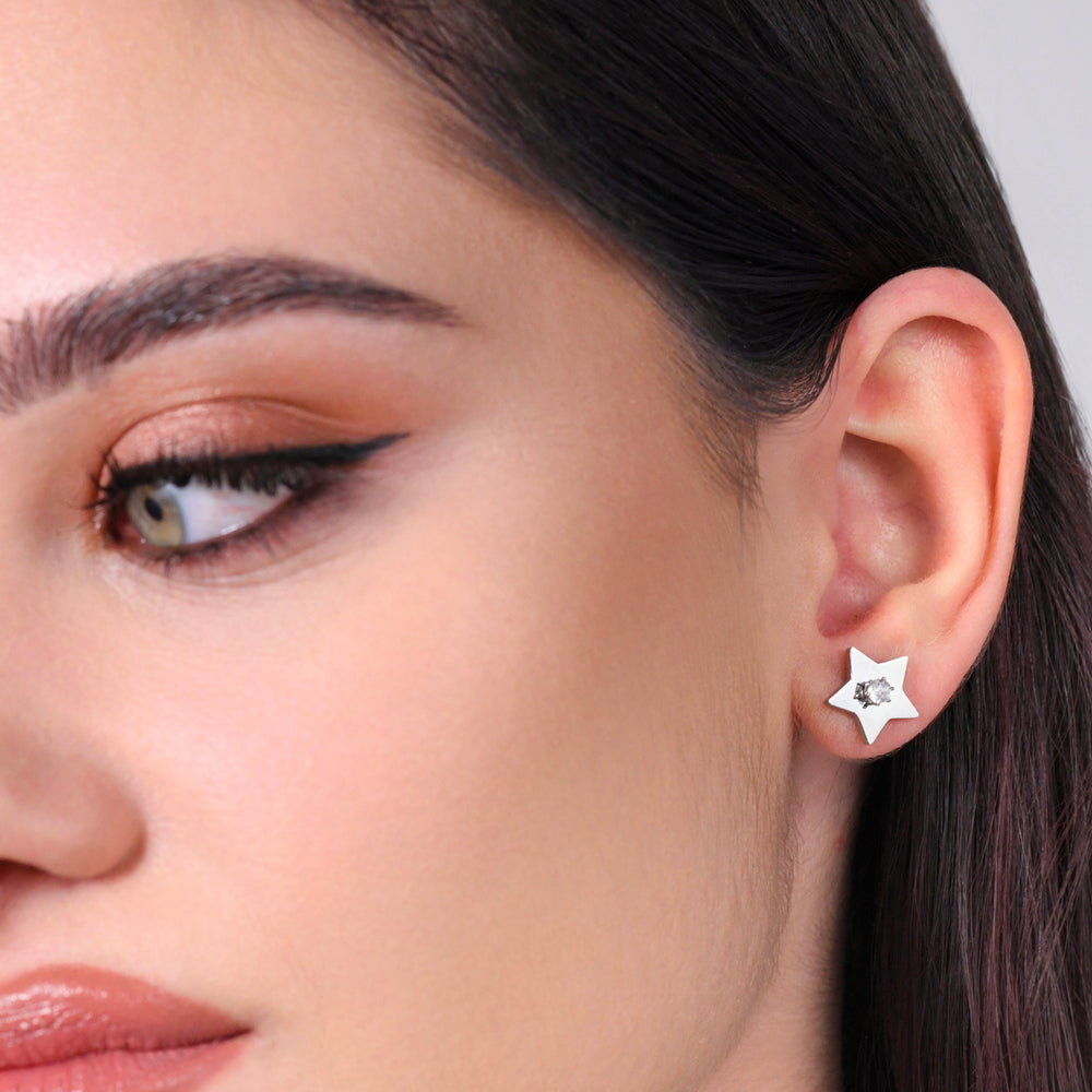 PENDIENTES DE MUJER ESTRELLA DE ACERO Y CIRCONITA