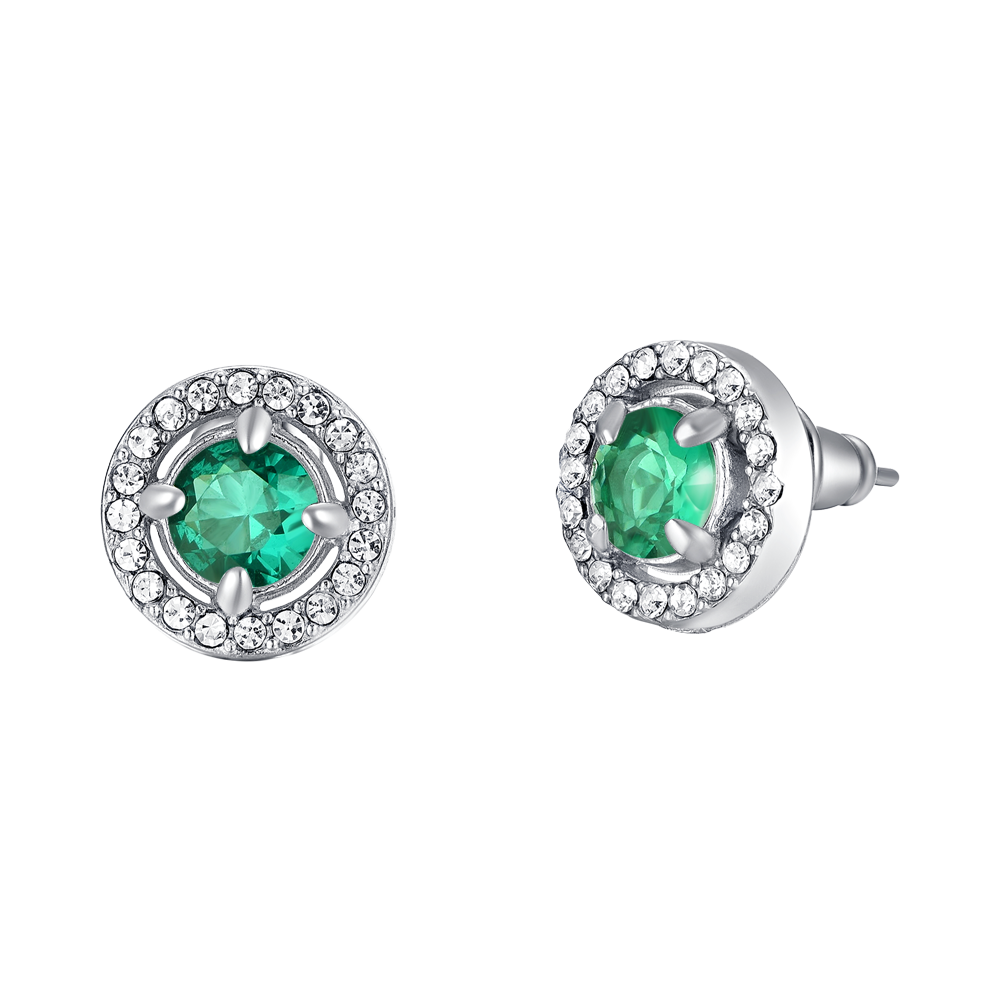 PENDIENTES DE MUJER DE ACERO VERDE ZIRCONIA CÚBICA