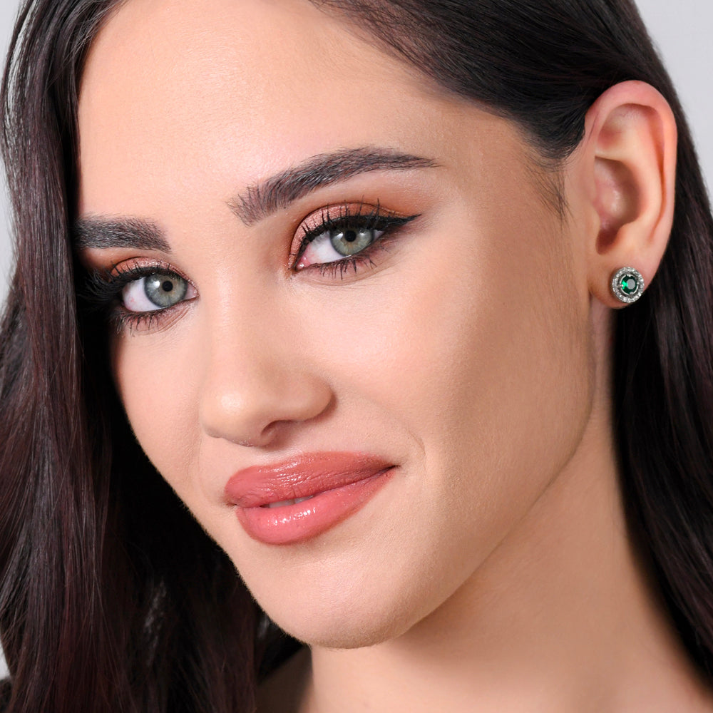 PENDIENTES DE MUJER DE ACERO VERDE ZIRCONIA CÚBICA