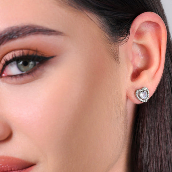 PENDIENTES MUJER ACERO CORAZON ZIRCONIA CUBICA BLANCA