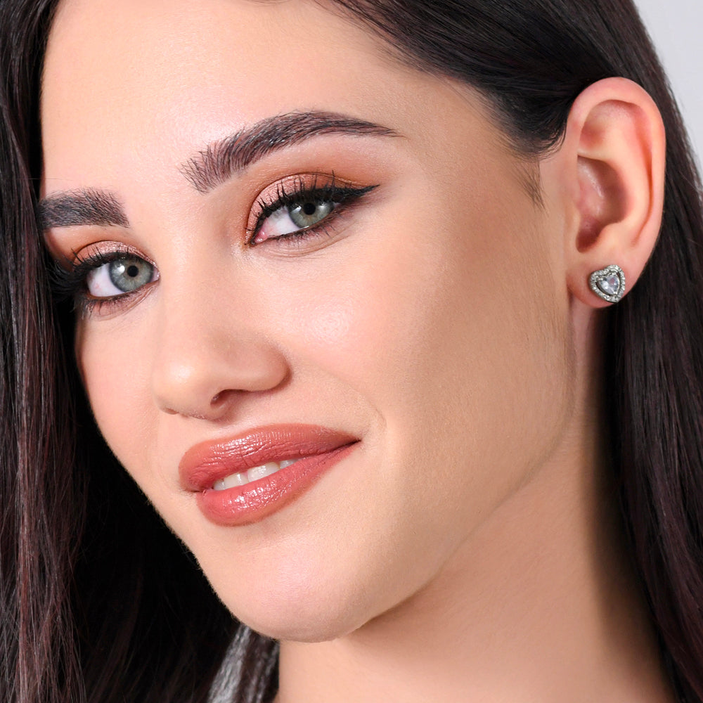 PENDIENTES MUJER ACERO CORAZON ZIRCONIA CUBICA BLANCA