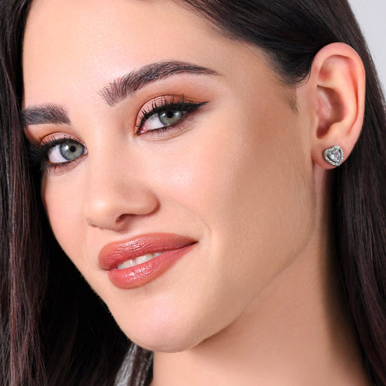 PENDIENTES MUJER ACERO CORAZON ZIRCONIA CUBICA BLANCA