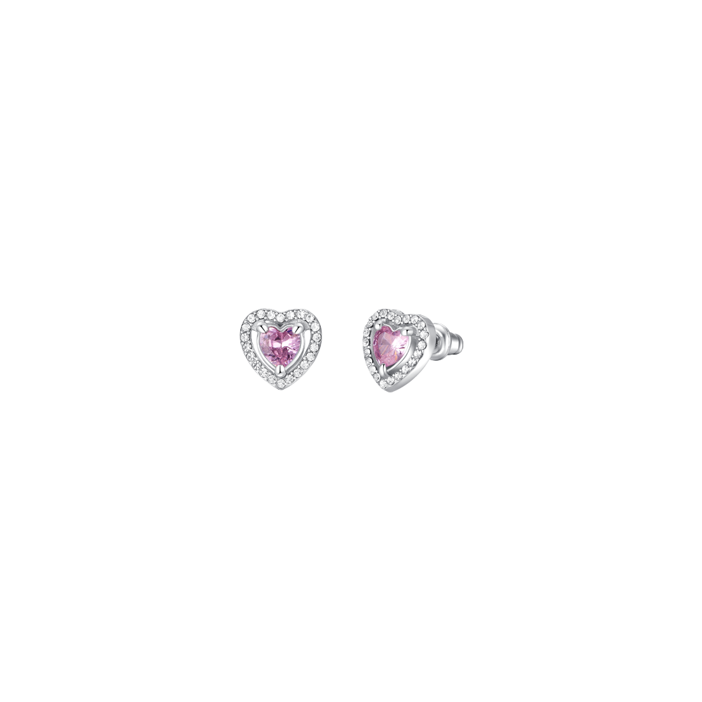 PENDIENTES DE MUJER DE ACERO CORAZÓN CIRCONIO ROSA