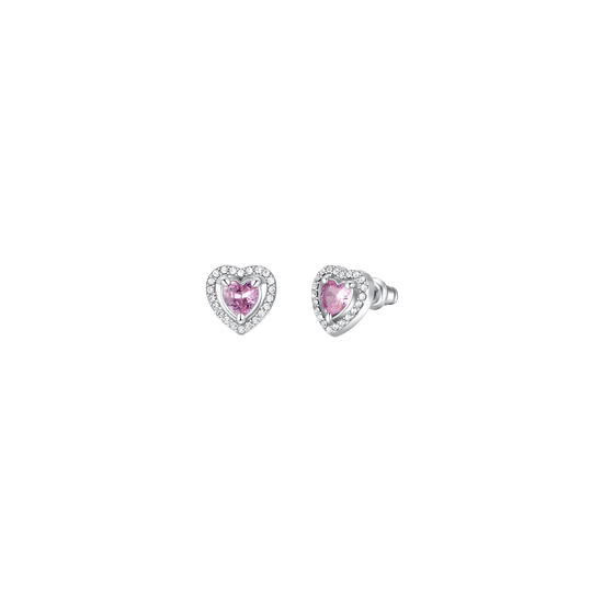 PENDIENTES DE MUJER DE ACERO CORAZÓN CIRCONIO ROSA