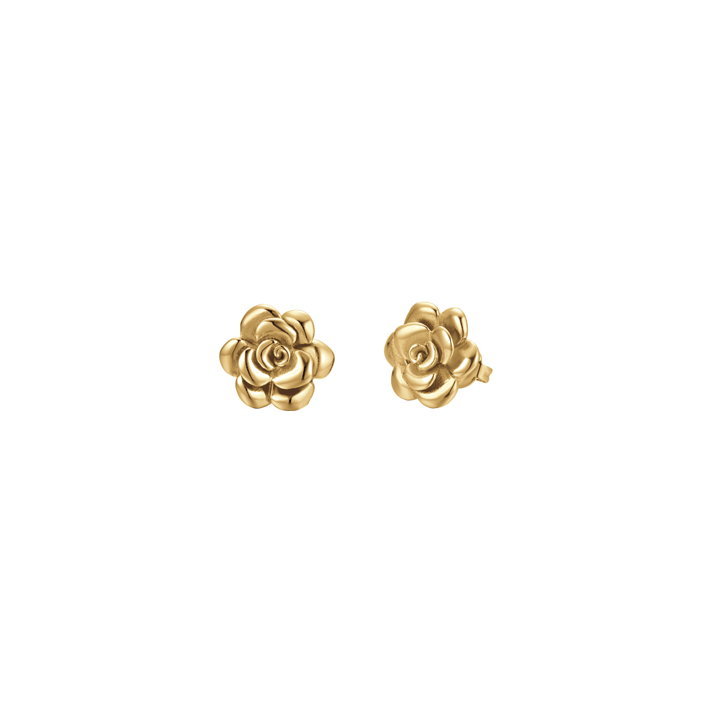 PENDIENTES DE MUJER IP DE ACERO DORADO CON ROSA