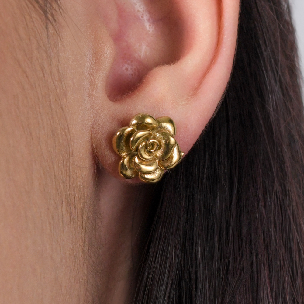 PENDIENTES DE MUJER IP DE ACERO DORADO CON ROSA