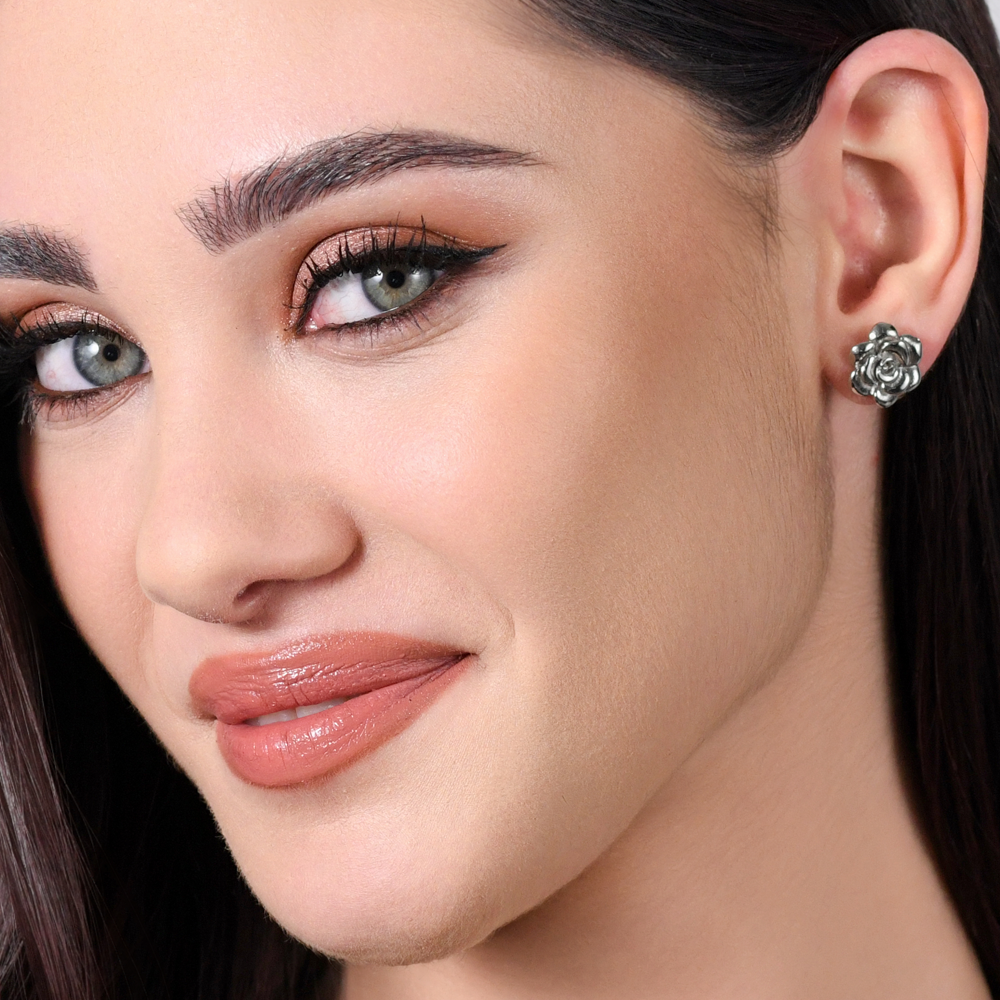 PENDIENTES DE ACERO ROSA Y PERLA PARA MUJER