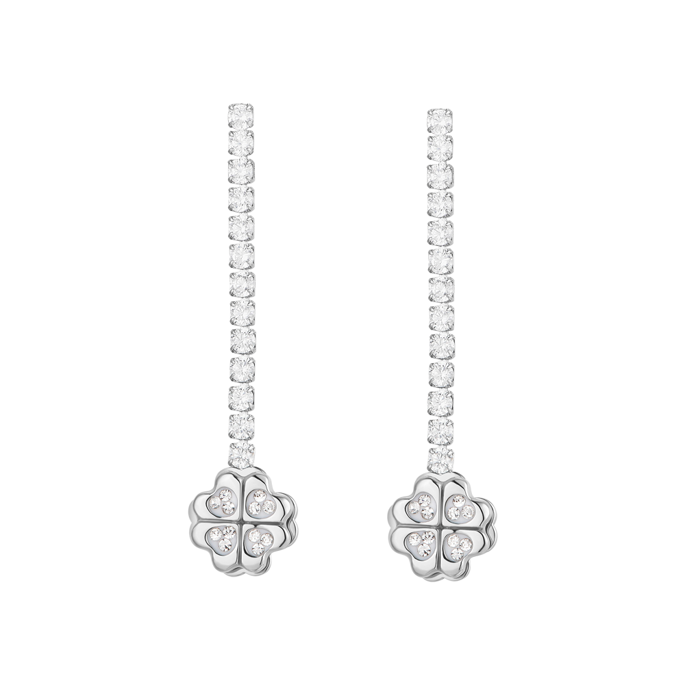 ORECCHINI TENNIS DONNA IN ACCIAIO QUADRIFOGLIO GIREVOLE