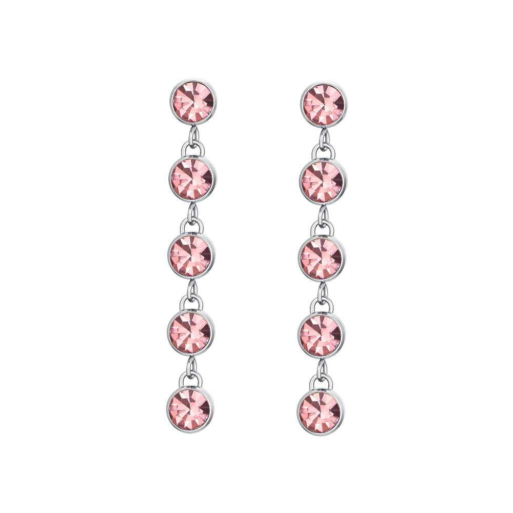 PENDIENTES DE ACERO PARA MUJER CON CRISTALES ROSAS