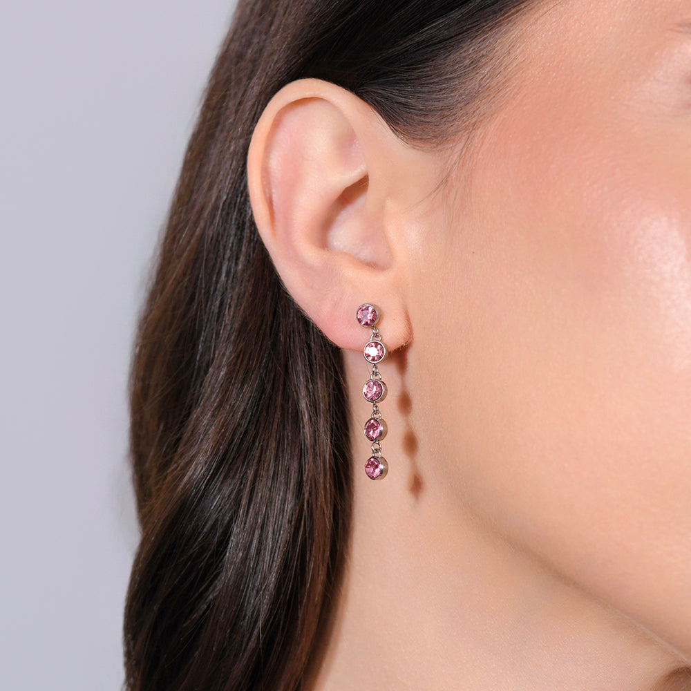 PENDIENTES DE ACERO PARA MUJER CON CRISTALES ROSAS