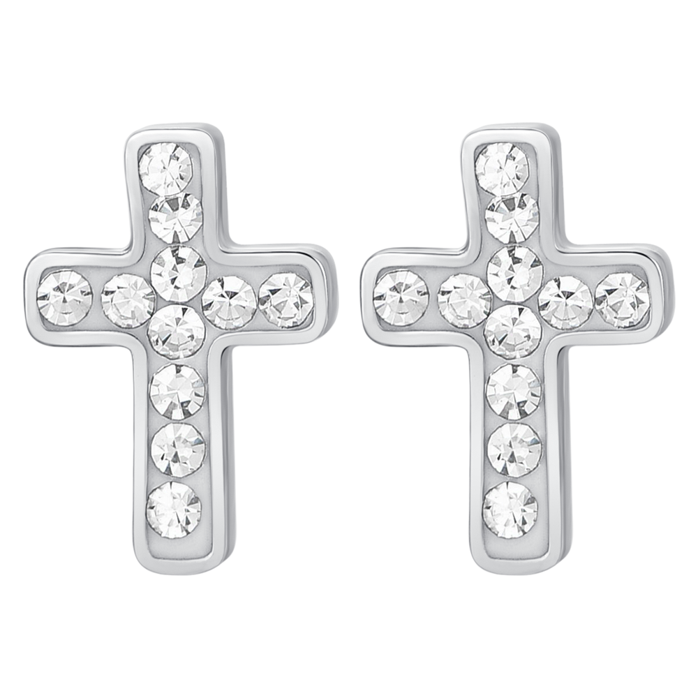 ORECCHINI DONNA IN ACCIAIO CROCE E CRISTALLI
