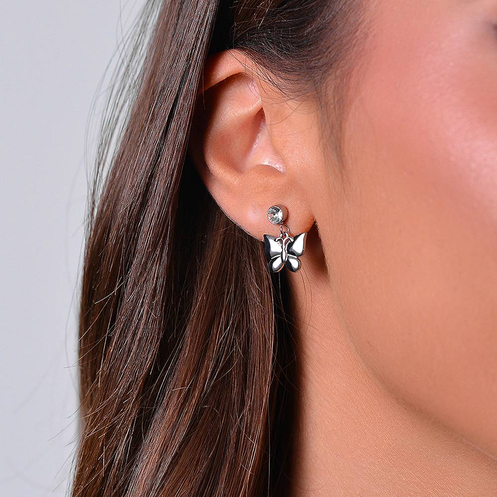 PENDIENTES DE MUJER MARIPOSA DE ACERO Y CIRCONITA