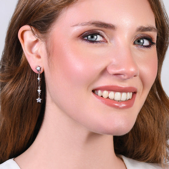 ORECCHINI DONNA IN ACCIAIO STELLE E ZIRCONI BIANCHI