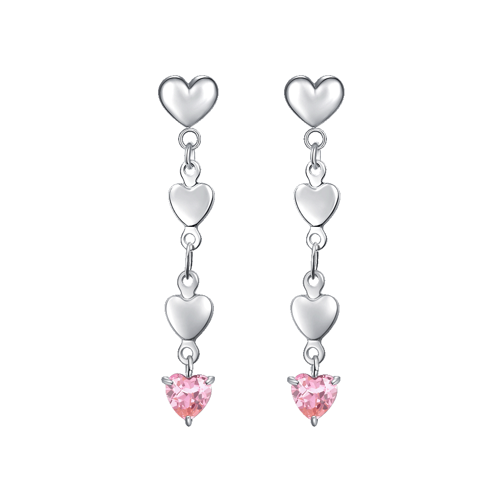 ORECCHINI DONNA IN ACCIAIO CON CUORI E ZIRCONE ROSA