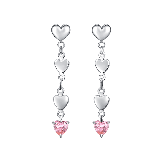ORECCHINI DONNA IN ACCIAIO CON CUORI E ZIRCONE ROSA