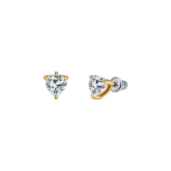 ORECCHINI DONNA IN ACCIAIO E  IP GOLD CON CUORE CRISTALLO BIANCO