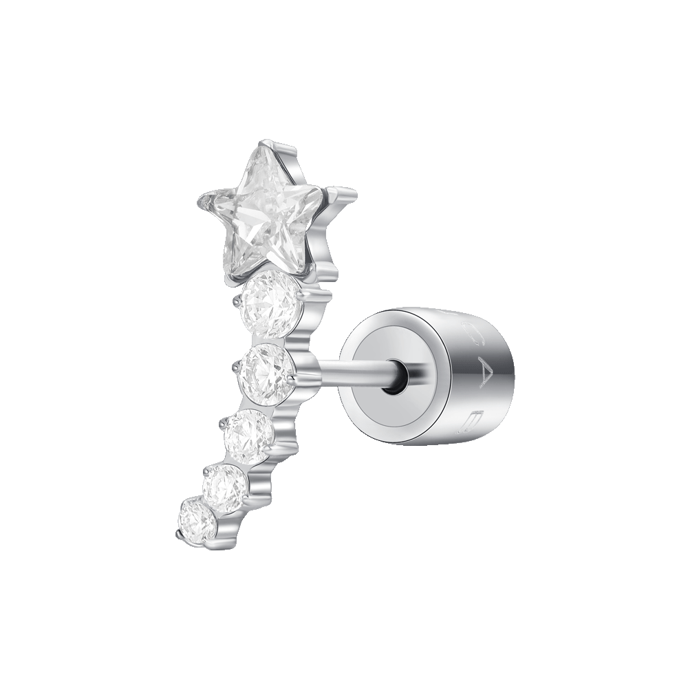 MONO ORECCHINO DONNA IN ACCIAIO STELLA E CRISTALLI BIANCHI