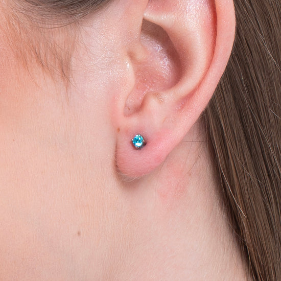 MONO ORECCHINO DONNA IN ACCIAIO CON ZIRCONE ACQUAMARINA