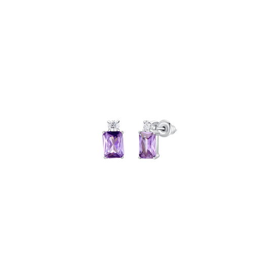 ORECCHINI DONNA IN ACCIAIO CON ZIRCONI VIOLA E BIANCHI
