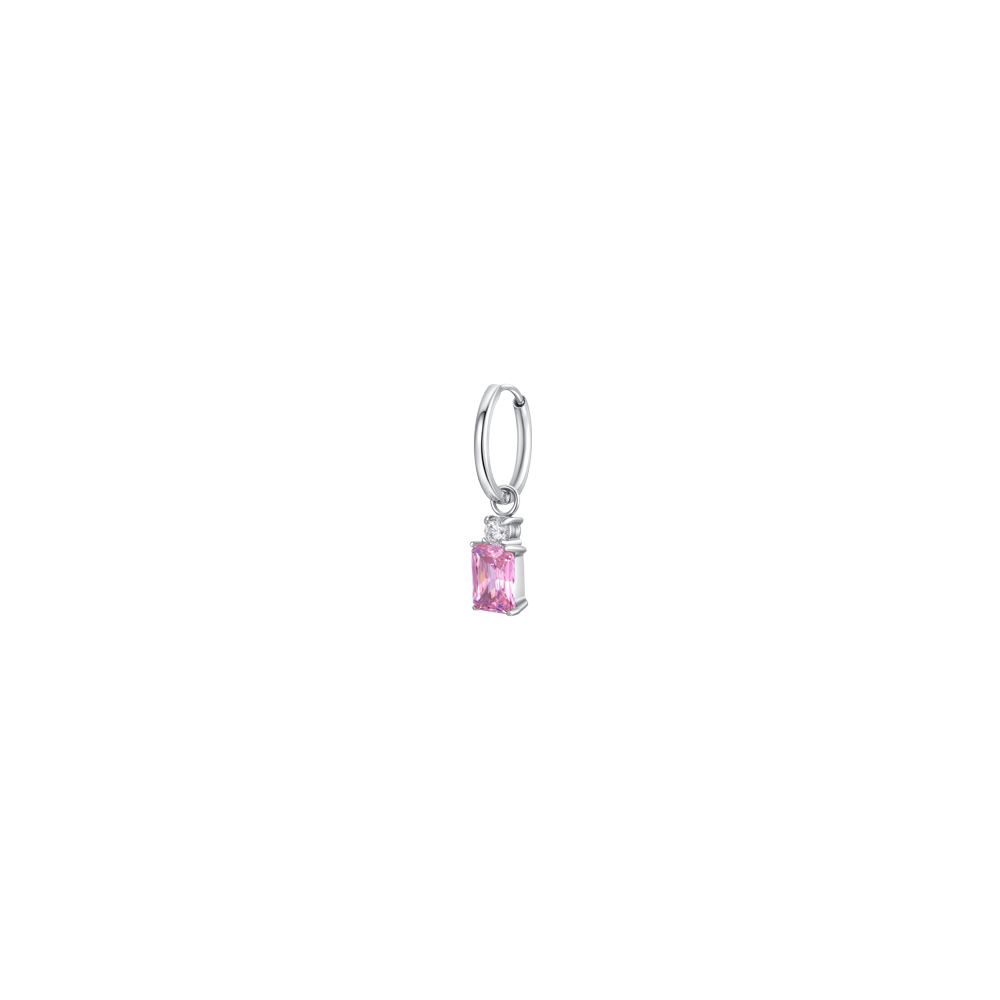 MONO ORECCHINI DONNA IN ACCIAIO CON ZIRCONI ROSA E BIANCHI