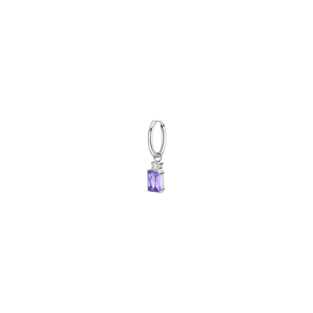 MONO ORECCHINI DONNA IN ACCIAIO CON ZIRCONI VIOLA E BIANCHI