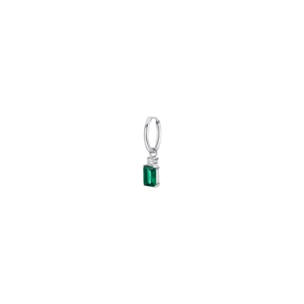 MONO ORECCHINI DONNA IN ACCIAIO CON ZIRCONI VERDE E BIANCHI
