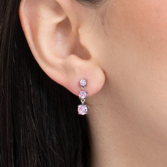 MONO ORECCHINI DONNA IN ACCIAIO CON ZIRCONI ROSA