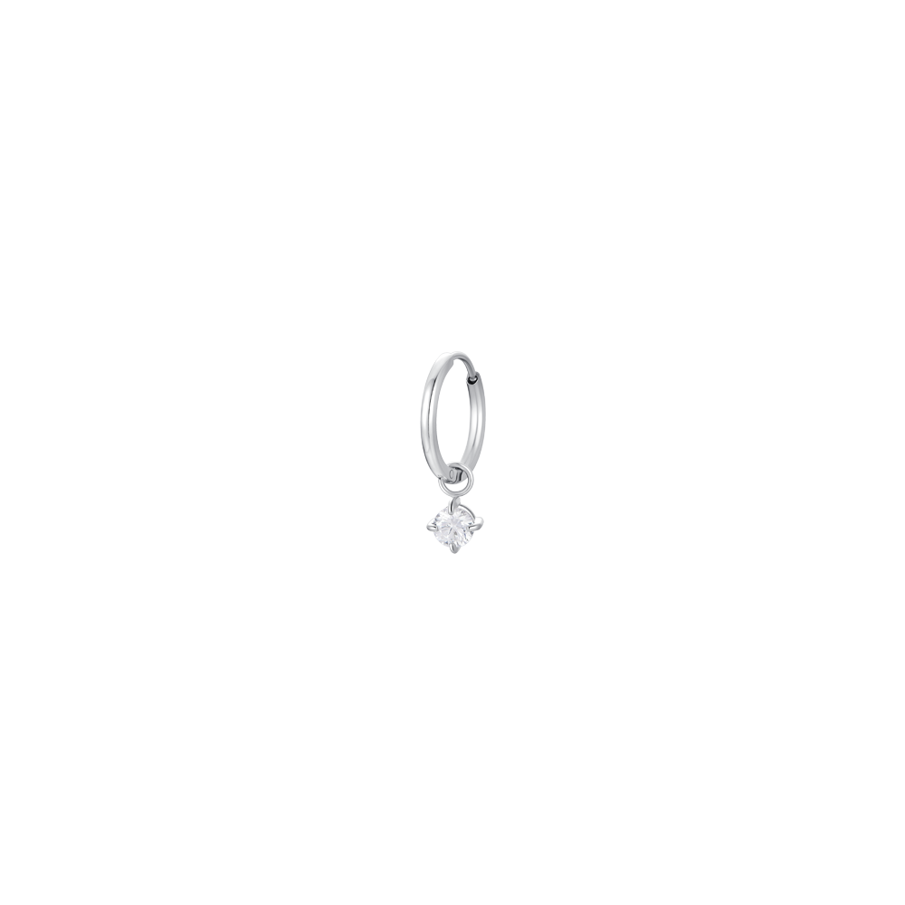 MONO ORECCHINI DONNA IN ACCIAIO CERCHIO CON ZIRCONE BIANCO