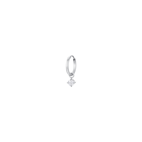 MONO ORECCHINI DONNA IN ACCIAIO CERCHIO CON ZIRCONE BIANCO