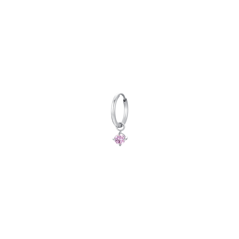 MONO ORECCHINI DONNA CERCHIO IN ACCIAIO CON ZIRCONE ROSA