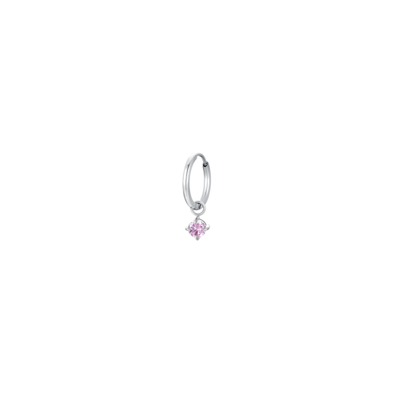 MONO ORECCHINI DONNA CERCHIO IN ACCIAIO CON ZIRCONE ROSA