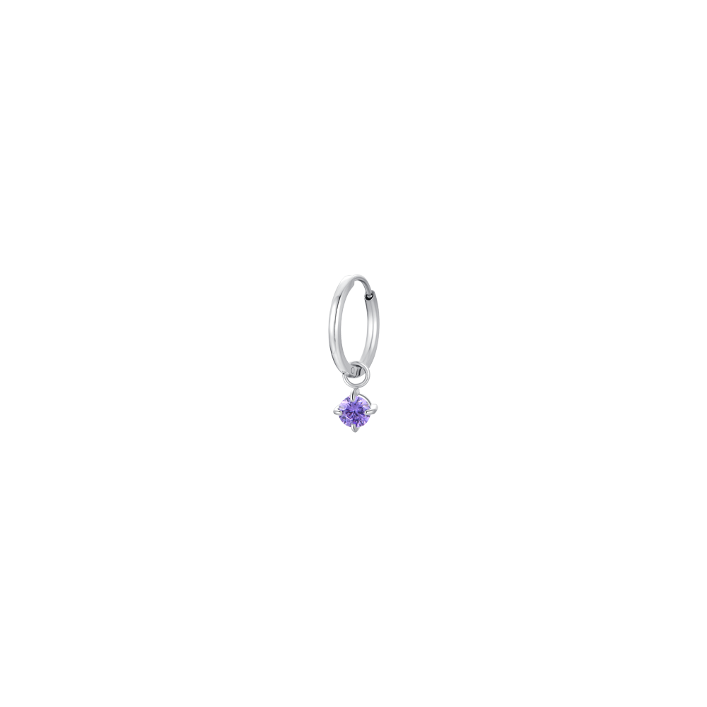 MONO ORECCHINI DONNA IN ACCIAIO CERCHIO CON ZIRCONE VIOLA