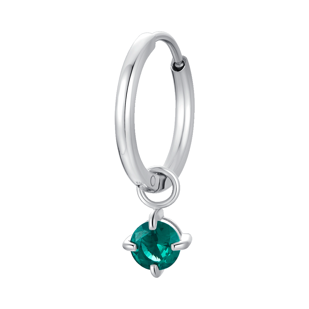 MONO ORECCHINI DONNA IN ACCIAIO CERCHIO CON ZIRCONE VERDI