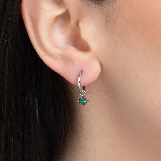 MONO ORECCHINI DONNA IN ACCIAIO CERCHIO CON ZIRCONE VERDI