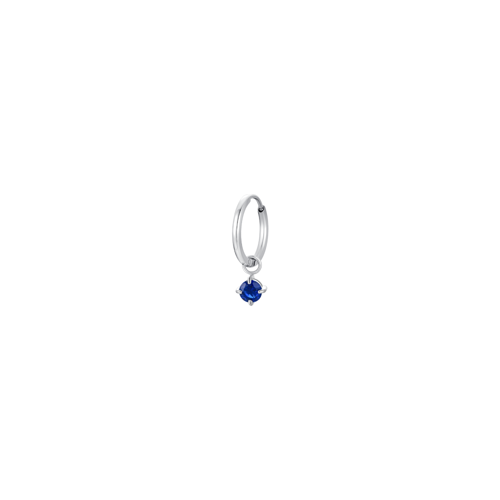 MONO ORECCHINI DONNA IN ACCIAIO CERCHIO CON ZIRCONE BLU